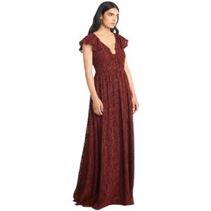 Tanya Taylor Leonie Gown Burgundy Textured Floral Maxi Dress Size 10